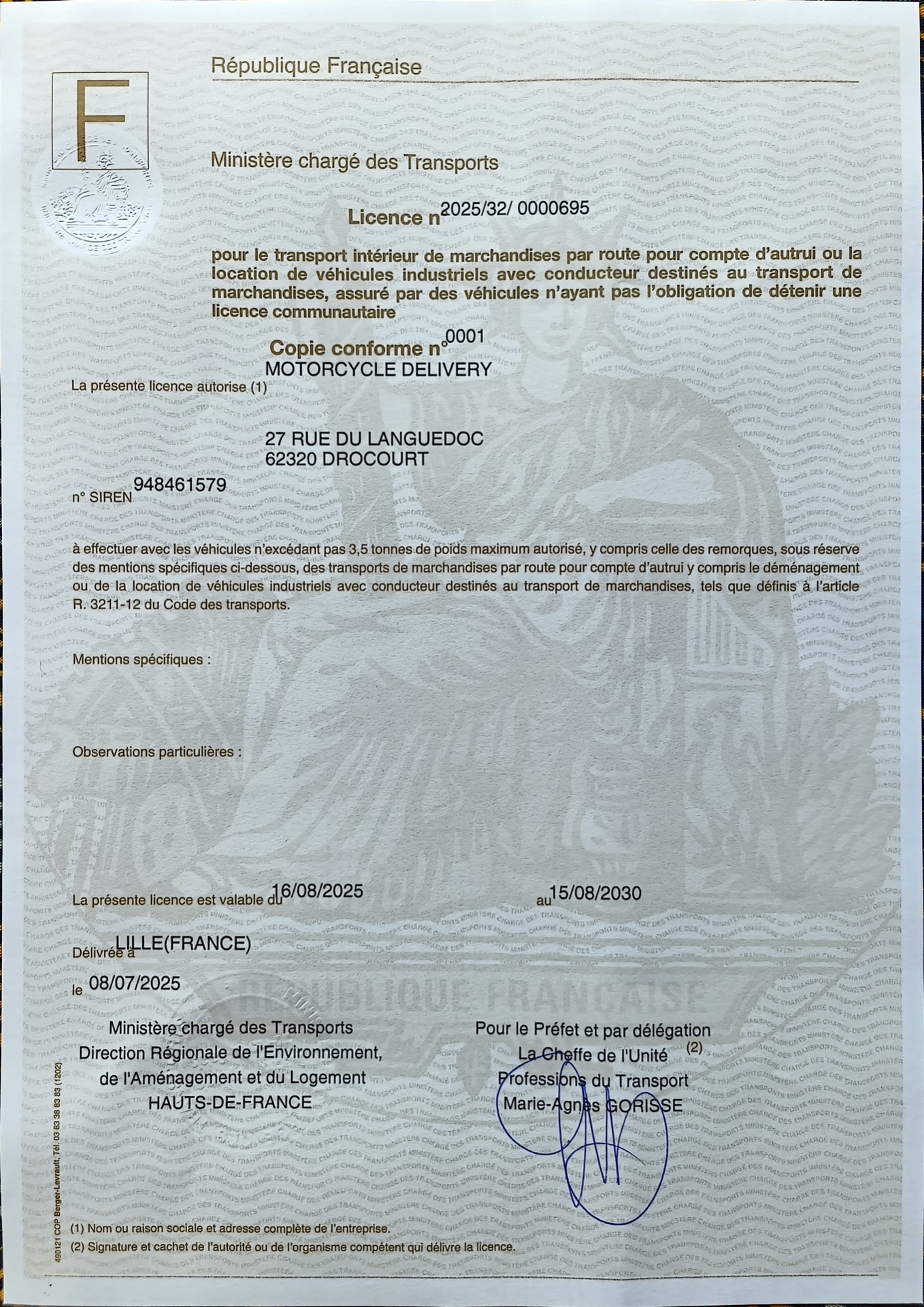 Licence de transport